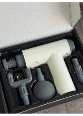 Перкусійний масажер YX-720S акумуляторний 1300 mAh Антицелюлітний вібромасажер для тіла 4 насадки Білий No Brand (357208087)