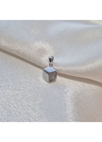 Серебряная подвеска кулон Кубик с Белыми камнями серебро 925 пробы Родированное 1621п 1.09г Nobrand (370438672)