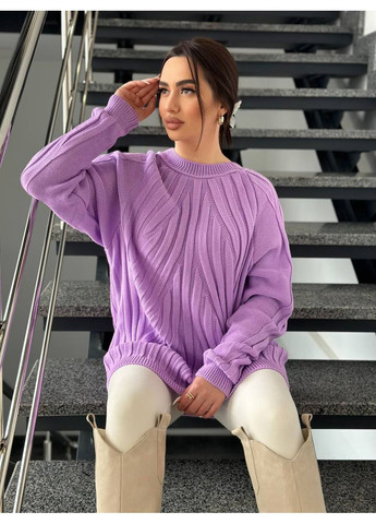 Бузковий демісезонний жіночий светр з фактурною вʼязкою бузкового кольору 34353 No Brand