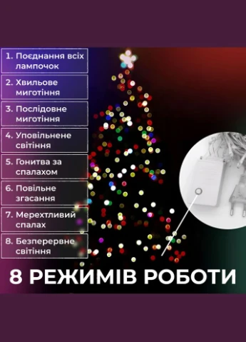 Гирлянда нить 22м на 500 LED лампочек светодиодная прозрачный провод 8 режимов работы W500LEDML Garlando (305405917)