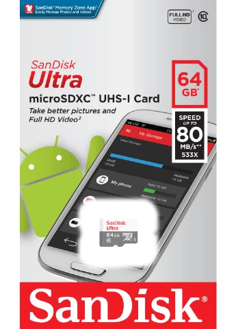 Карта памяти microSDXC (UHS-1) 64Gb class 10 (80Mb/s) (SDSQUNS-064G-GN3MN) SanDisk Ultra (357472299)