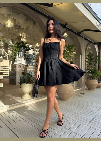 Черное праздничный женское платье мини на бретелях с объемной юбкой с пышной юбкой MonCher