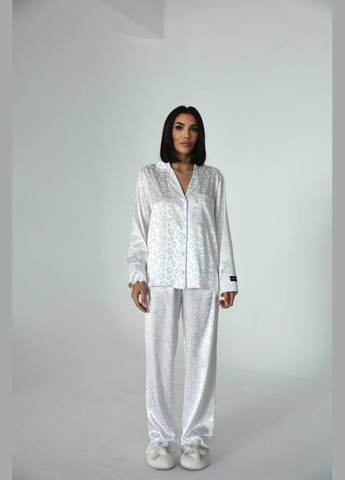 Біла всесезон стильна піжама з леопардовим принтом сорочка + брюки No Brand