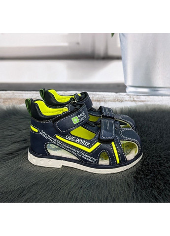 Темно-синие повседневные босоножки детские для мальчика закрытые Kimboo на липучке