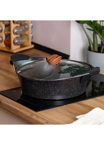 Алюминиевая кастрюля черная с мраморным антипригарным покрытием для готовки и рагу ProDobro (364190373)