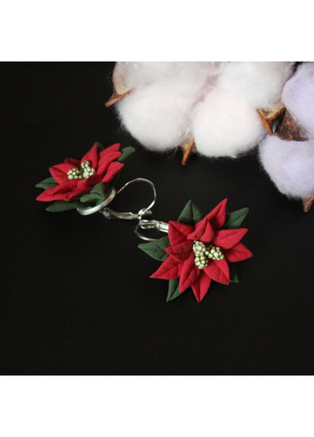 Червоні сережки пуансетії з полімерної глини ручної роботи. Подарунок на Різдво, Новий рік Handmade (365807580)