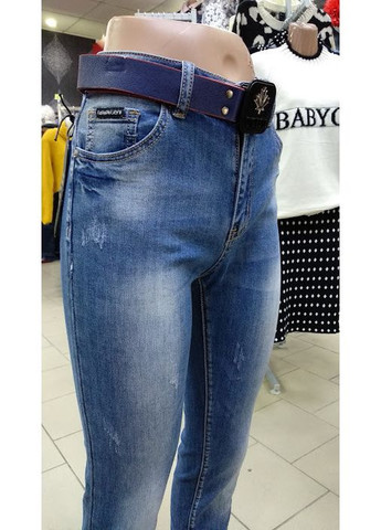 Джинсы женские прямые с ремнём стрейч 28 голубые Lady N - (350349475)