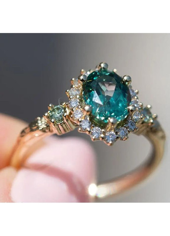 Позолоченное женское кольцо с бирюзовым кристаллом 18 AurumLux045 Liresmina Jewelry (358526107)