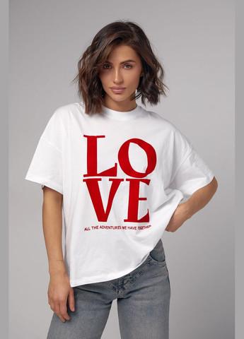 Біла літня жіноча бавовняна футболка з написом love Lurex