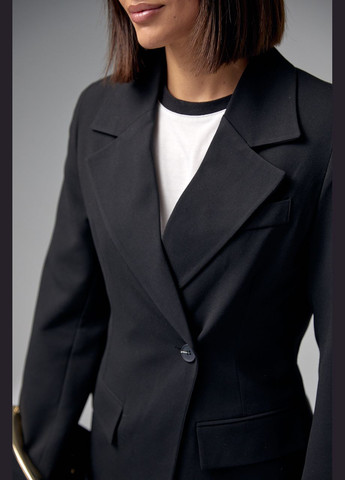 Черный женский женский однобортный пиджак приталенного кроя - черный Lurex - демисезонный