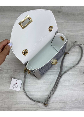 Сумка женская Бэсс серо-голубая от экокожа маленькая сумочка для девушек с клапаном ProDobro (367266526)