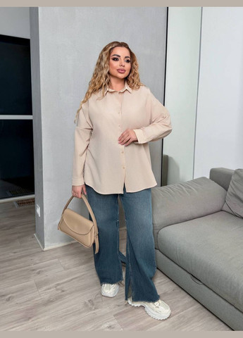 Бежева жіноча котонова сорочка блузка блуза на гудзиках xl 2xl 3xl No Brand