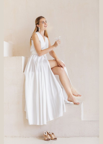 Білий вечірня плаття а-силует, з спідницею-сонце, на запах FashionYouWant однотонна