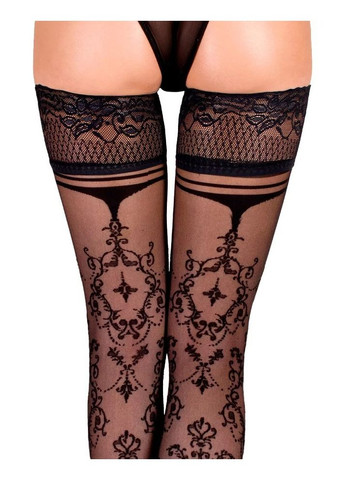 Черный демисезонный чулки на силиконовой ленте черные ballerina's secret bs113 с узором,,барокко,, по всей длине, l/xl No Brand