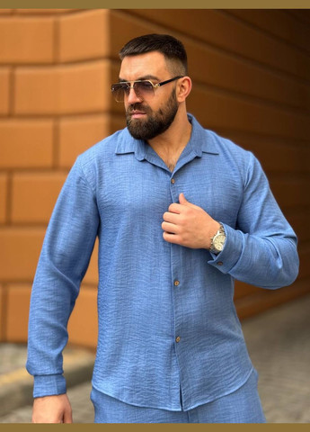 Синий летний костюм с рубашкой, брючный Україна Your style