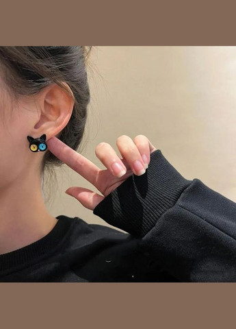 Сережки "котики" чорні з жовто-блакитними очима, сережки, сережки з чорними котиками Fashion Jewelry (337718780)
