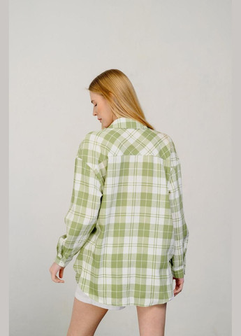 Зелена демісезонна сорочка жіноча базова в клітинку вільного крою зелена mkaz60-2 44 Modna KAZKA