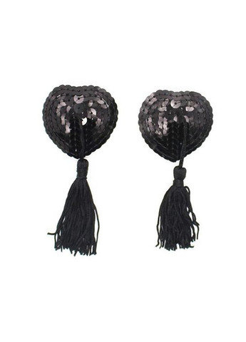 Наклейки для сосків Hearts з паєтками та пензликами - Срібло No Brand (368893544)