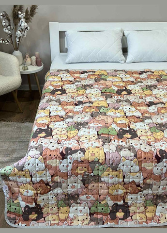 Качественное двустороннее детское одеяло-покрывало размер 150х210 см бежевого цвета с рисунком "Коты". No Brand (339679996)