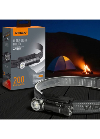 Ліхтарик налобний (на голову) туристичний VLF-A056H IP68, 200 Лм, 5000K, червоне світло, Li-ion AA USB-C Videx (366666147)