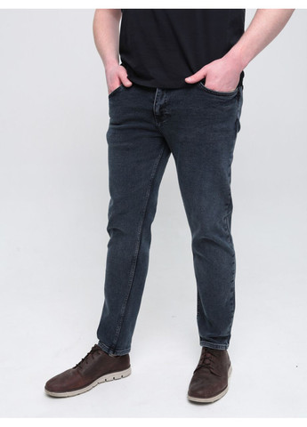 Темно-синие зимние слим джинсы мужские утепленные сине-серые на флисе слим Slim JEANSclub