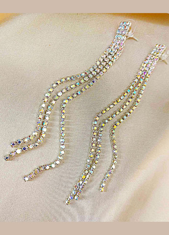 Сережки біжутерія довгі у різнобарвних стразах No Brand (347250620)