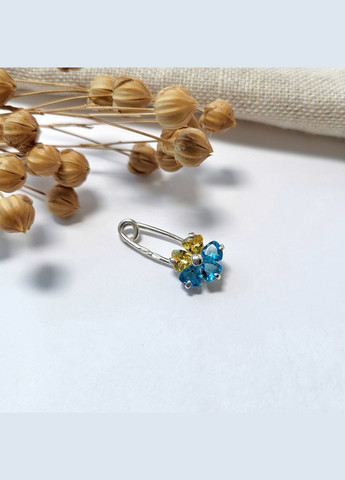 Брошка-шпилька шпилька срібна Квітка України з жовтими та блакитними Кам'яними срібло 925 проби 6061 1.5 г No Brand (306742051)