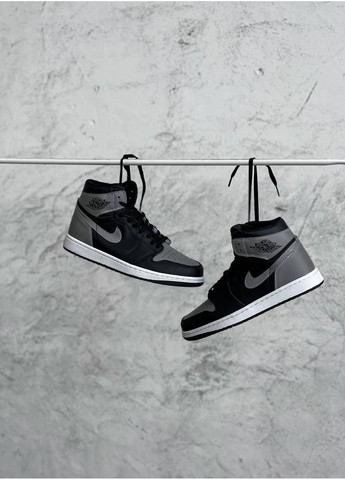 Серые демисезонные кроссовки мужские nike air jordan 1 retro high black grey найк аир джордан No Brand