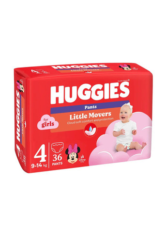 Подгузники-трусики для девочек Little Movers Pants 4 (9-14 кг), 36 шт. Huggies 5029053564258 (331787831)