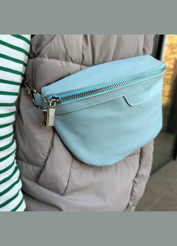 Шкіряна сумка жіноча бананка нагрудна з натуральної шкіри Блакитний No Brand (298997768)