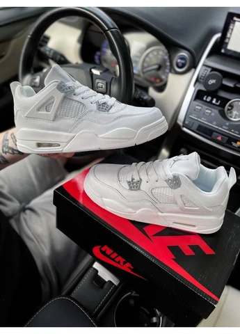 Белые летние кроссовки nike air jordan retro 4 white cement v2 найк аир джордан No Brand