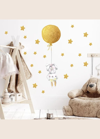 Вінілова наклейка на стіну Зайчик на золотій повітряній кульці (лист 30 х 90 см) Б194-15 No Brand (302242039)