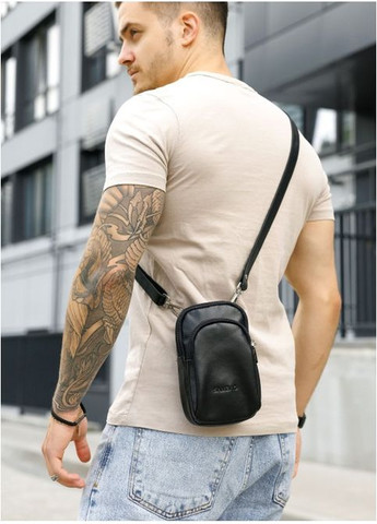 Сумка клатч через плечо мужская из натуральной кожи для телефона и для документов маленькая Черный 38291 Sambag (361660261)