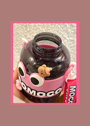 Пляшка для води, Mocomoco Funny Face 600 мл з дозатором, ремінцем та трубочкою, Рожева ( ) No Brand (302392531)