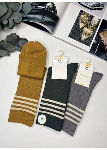 Комбинированные носки кашемировые высокие с полосками люрекс набор 3 пары Корона полоска (373286817)