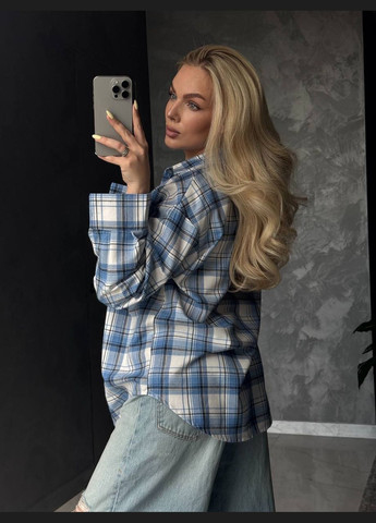 Голубой повседневный, кэжуал рубашка в клетку Vakko с длинным рукавом