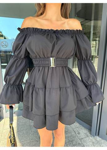 Чорна святковий, повсякденний, коктейльна жіноча пишна сукня з відкритими плечима з відкритими плечима Avanti однотонна