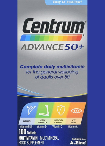 Мультивітамінний комплекс для дорослих Advance 50 Plus після 50 років 100 шт Centrum (278773939)