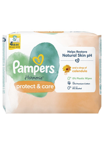 Дитячі вологі серветки Harmonie Calendula, 176 шт. (4 уп. по 44 шт.) Pampers (328200301)