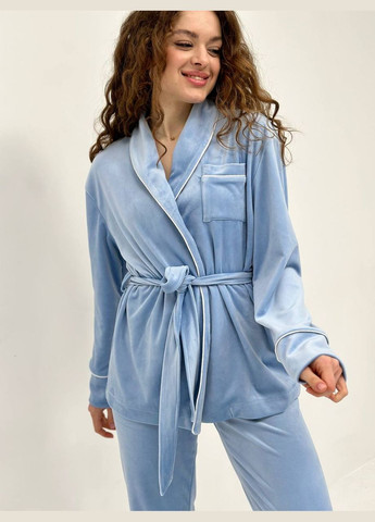Світло-блакитна всесезон ніжний домашній костюм-піжамка великі розміри Vakko