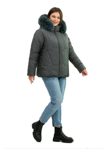 Оливковая (хаки) зимняя куртка женская большого размера SK