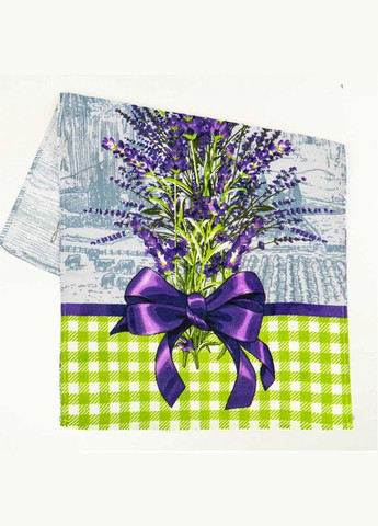 Кухонное полотенце рогожка с петелькой и принтом lavender with a bow 35х61см 180г/м2 (Лавандовый) GM Textile серо-синий