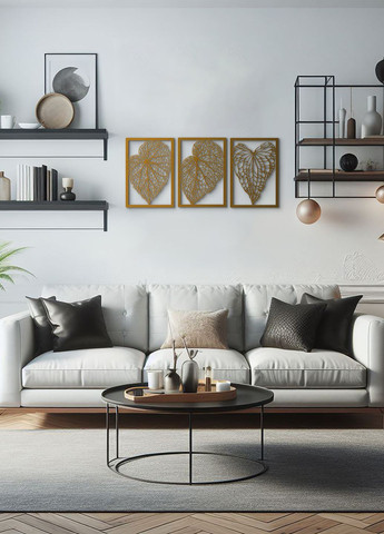 Декор в кімнату, інтер'єрна картина на стіну "Листочки модульні", стиль мініімалізм 60х135 см Woodyard (292112648)