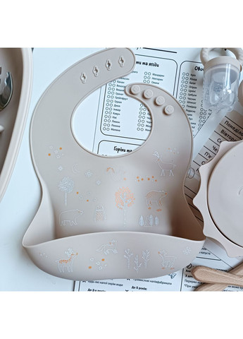 Набір дитячого силіконового посуду для першого прикорму Максимум Оливка+Беж 14 од (0232) No Brand (368999858)