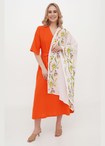 Помаранчева лляна довга сукня бохо з трикутним вирізом та рукавом кімоно під пояс ронда., р., код 0311/52/1788 ГАЛЕРЕЯ ЛЬОНУ