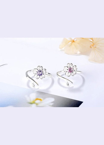Серебристое безразмерное кольцо для девушки колечко в виде Цветка с фиолетовым фианитом Fashion Jewelry (293510414)