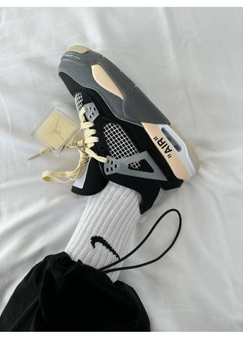КРОСІВКИ ЖІНОЧІ NIKE AIR JORDAN 4 X OFF WHITE BLACK BEIGE НАЙК АІР ДЖОРДАН No Brand чорні демісезони (368647173)