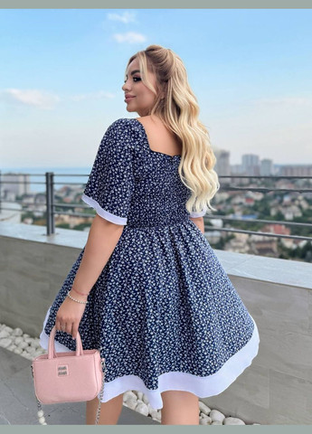 Синее повседневный платье DK/DL Мода без кордонів с цветочным принтом