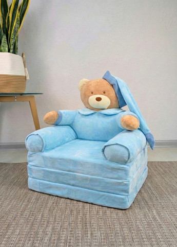 Дитяче крісло іграшка Ведмідь блакитний плюшеве розкладне в ліжечко Lalapka (372019997)