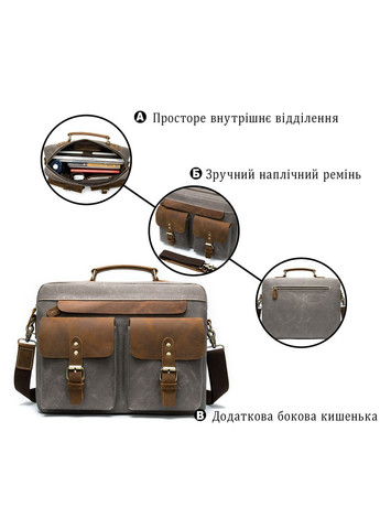 Ділова текстильна сумка-портфель чоловіча зі шкіряними вставками Vintage сірого кольору (sku_20001) No Brand (330012826)